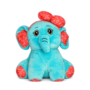 Kirti Toys Blue Elephant Stuffed Plush Toy with Red Bow and Floral Accents