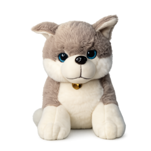 Kirti Toys Husky Puppy Stuffed Plush Toy, Grey and White with Blue Eyes with Neck Belt Bell